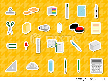シンプルでフラットな文具のイラストセット シンプルでフラットな文具のイラストセット 84330304