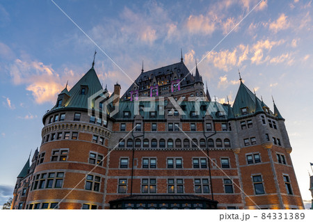 Quebec, Canada - October 20 2021 : Fairmont Le Chateau Frontenac sunset time view. Quebec City Old Town in autumn dusk. 84331389