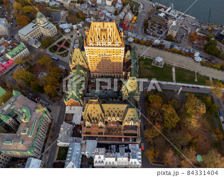 Aerial view of Quebec City Old Town in the fall season sunset time. 84331404