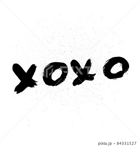 XOXO hand written phrase. Grunge Hugs and kisses sign with ink spray. Expressive brush lettering XO. Easy to edit template for Valentine s day greeting card, banner, poster, flyer, postcard. 84331527