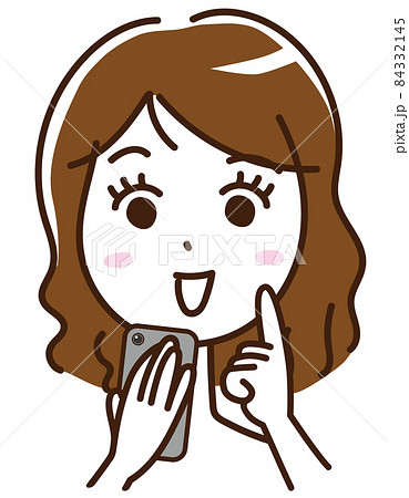 女性 携帯電話 スマホ スマートフォン 顔 表情 笑う 喜ぶ 嬉しいのイラスト素材