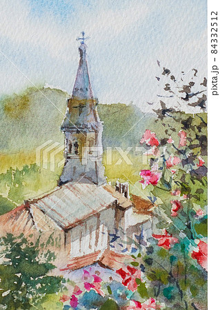 南フランスの小さな村 水彩画 風景画 南フランスの小さな村 水彩画 風景画 84332512