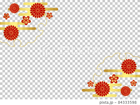 日本紙風格日本花和金箔雲框水平 日本紙風格日本花和金箔雲框水平 84333598