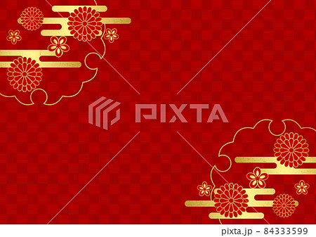 和紙風和花と金箔雲の市松模様背景ヨコ 和紙風和花と金箔雲の市松模様背景ヨコ 84333599