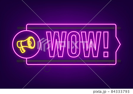 Wow Megaphone Neon Vector Illustration のイラスト素材