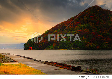 浅虫温泉　湯の島と夕景 84334026