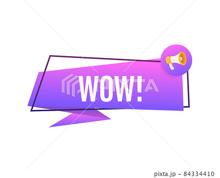 Wow megaphone. Flat vector illustration. Announce promotion offer. People communicate 84334410
