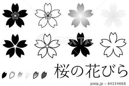 桜の花びらセット、白黒 桜の花びらセット、白黒 84334668