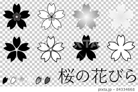 桜の花びらセット、白黒 桜の花びらセット、白黒 84334668