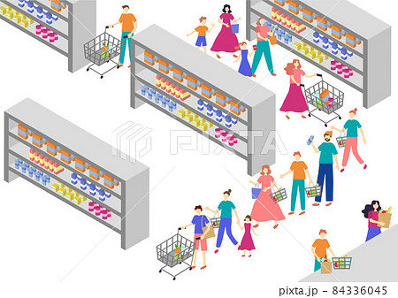 お店で行列に並ぶ人々 84336045