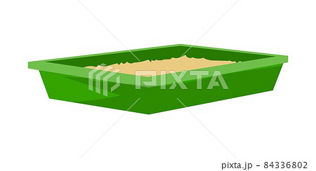 Cartoon animal tray. Green container for home pets. Square box mockup. Cats care equipment. Feline domestic toilet with filler. Veterinary store merchandise. Vector hygiene accessory Cartoon animal tray. Green container for home pets. Square box mockup. Cats care equipment. Feline domestic toilet with filler. Veterinary store merchandise. Vector hygiene accessory 84336802