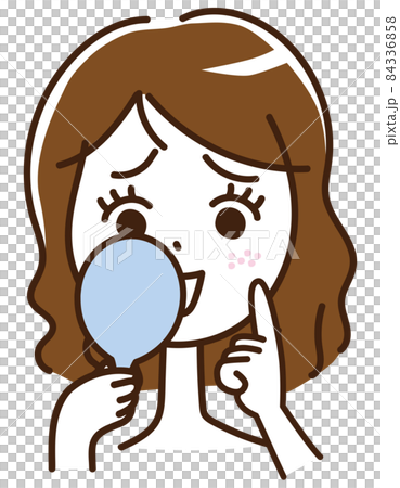 女性 手鏡 美容 肌荒れ シミ そばかす ニキビ 顔 表情 笑う 困る 女性 手鏡 美容 肌荒れ シミ そばかす ニキビ 顔 表情 笑う 困る 84336858