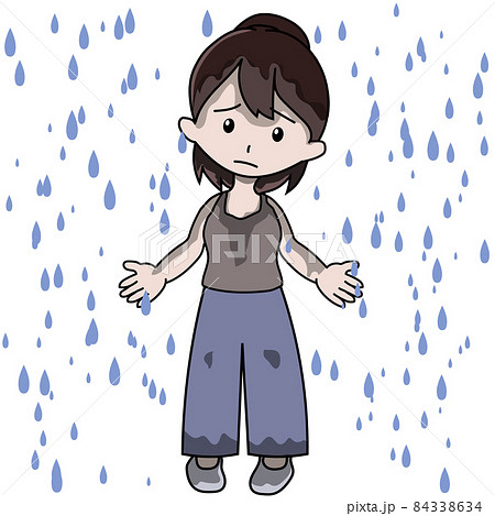 大雨で濡れる女性 人物 イラストのイラスト素材