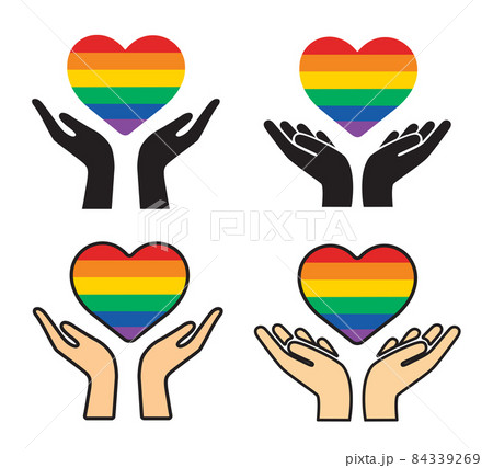 set of hand holding rainbow heart. vector illustration 84339269