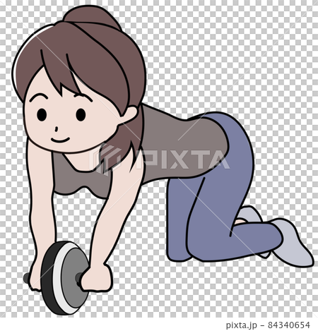 Illustration of a woman doing an abdominal muscle roller 84340654