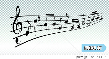 Musical notes wave. Monochrome musical composition. Vector illustration. 84341127