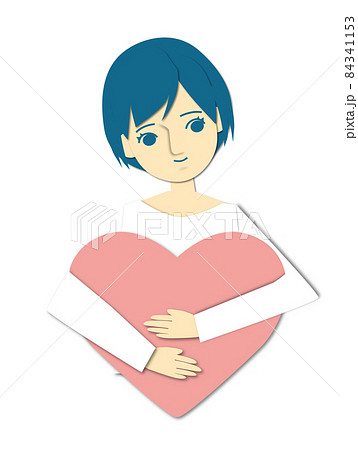 ハートを抱く優しい女性イラスト ハートを抱く優しい女性イラスト 84341153