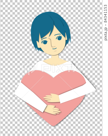 ハートを抱く優しい女性イラスト ハートを抱く優しい女性イラスト 84341153