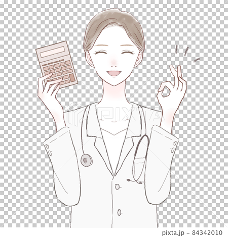 A female doctor who holds a calculator and gives an OK sign 84342010