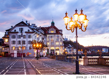 beautiful historic city center of Lucerne with famous buildings and lake Lucerne (Vierwaldstattersee), Canton of Lucerne, Switzerland beautiful historic city center of Lucerne with famous buildings and lake Lucerne (Vierwaldstattersee), Canton of Lucerne, Switzerland 84342246