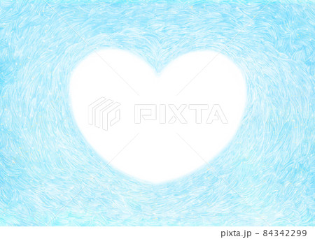 青空みたいなブルーと白く輝くハートのフレーム背景 84342299