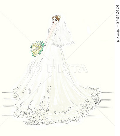 ウエディングドレスを着た女性のイラスト素材 ウエディングドレスを着た女性のイラスト素材