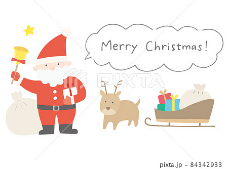 サンタクロースとトナカイとそりの手描きイラスト カラー のイラスト素材