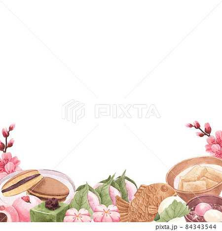 Wagashi Japanese Sweets  frame Watercolor 84343544