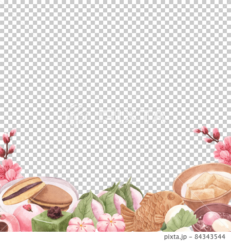 Wagashi Japanese Sweets  frame Watercolor 84343544