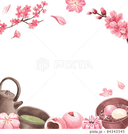 Wagashi Japanese Sweets  frame Watercolor 84343545