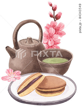 Wagashi Japanese Sweets Watercolor 84343549
