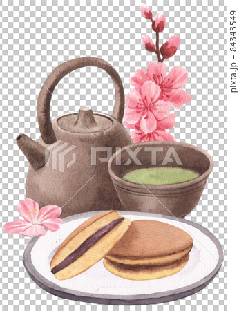 Wagashi Japanese Sweets Watercolor 84343549