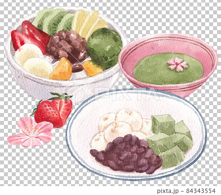 Wagashi Japanese Sweets Watercolor 84343554