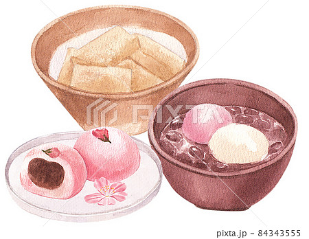 Wagashi Japanese Sweets Watercolor 84343555