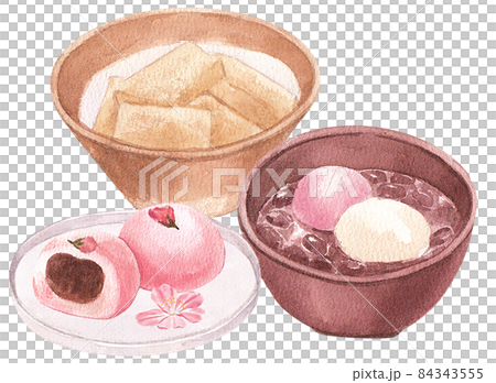 Wagashi Japanese Sweets Watercolor 84343555