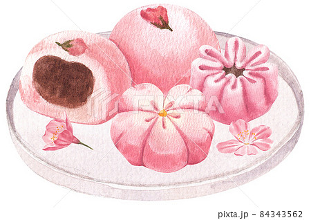 Wagashi Japanese Sweets Watercolor Wagashi Japanese Sweets Watercolor 84343562