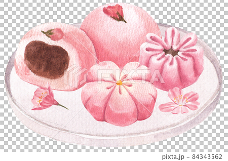 Wagashi Japanese Sweets Watercolor Wagashi Japanese Sweets Watercolor 84343562
