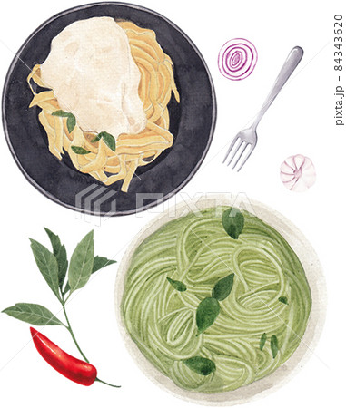 Pasta and Spaghetti Watercolor 84343620
