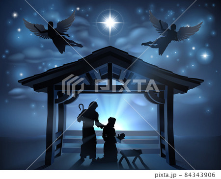 Christmas Nativity Scene Jesus Manger Silhouette 84343906