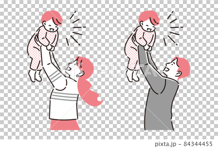 人物 赤ちゃんをあやすパパママセット 84344455