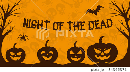 Realistic holiday pumpkins on halloween skulls background - Vector 84346371