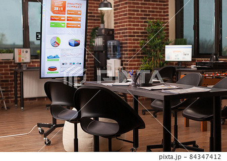 Interior of empty startup company office with nobody in it Interior of empty startup company office with nobody in it 84347412