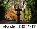 愛知県豊田市足助町　香積寺の参道から眺める香嵐渓の紅葉と巴川 84347455