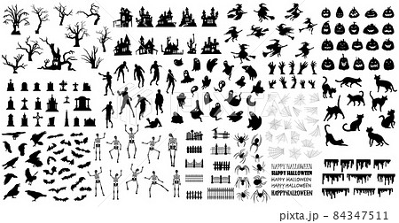 Big SET with elements for the holiday Halloween - Vector 84347511