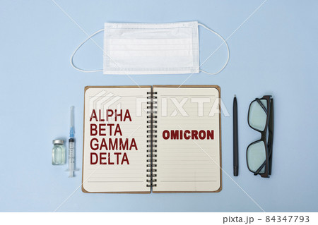 New omicron variant of Covid-19 text on notepad. Workspace or working desktop of doctor, frontliner fighting against covid. New South African variant of coronavirus, with increased reinfection risk New omicron variant of Covid-19 text on notepad. Workspace or working desktop of doctor, frontliner fighting against covid. New South African variant of coronavirus, with increased reinfection risk 84347793