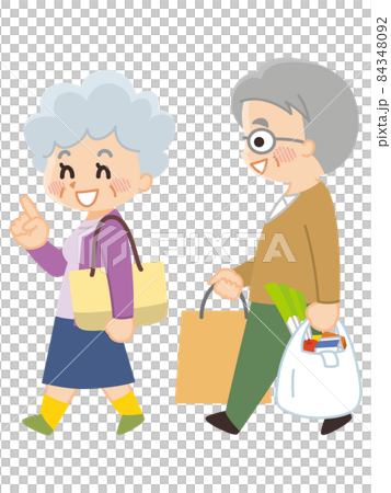 買い物帰りの高齢夫婦 買い物帰りの高齢夫婦 84348092