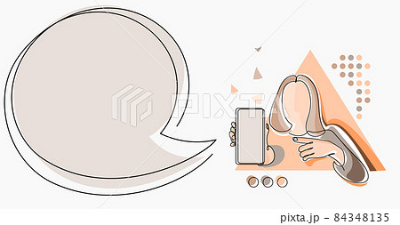 Line Drawing For Lady Holding Phone Presenting New Ideas With Speech Bubble. Woman Carrying Mobile Displaying New Ideas With Conversation Balloon. Line Drawing For Lady Holding Phone Presenting New Ideas With Speech Bubble. Woman Carrying Mobile Displaying New Ideas With Conversation Balloon. 84348135