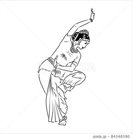 Outline sketch of indian woman dancer dancing 84348390