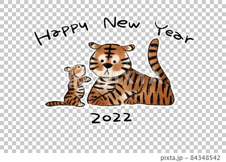 22年寅年 手描きイラスト年賀状テンプレート 白フチありのイラスト素材