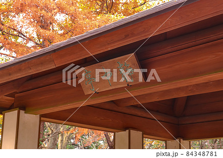 紅葉と東屋の看板 紅葉と東屋の看板 84348781